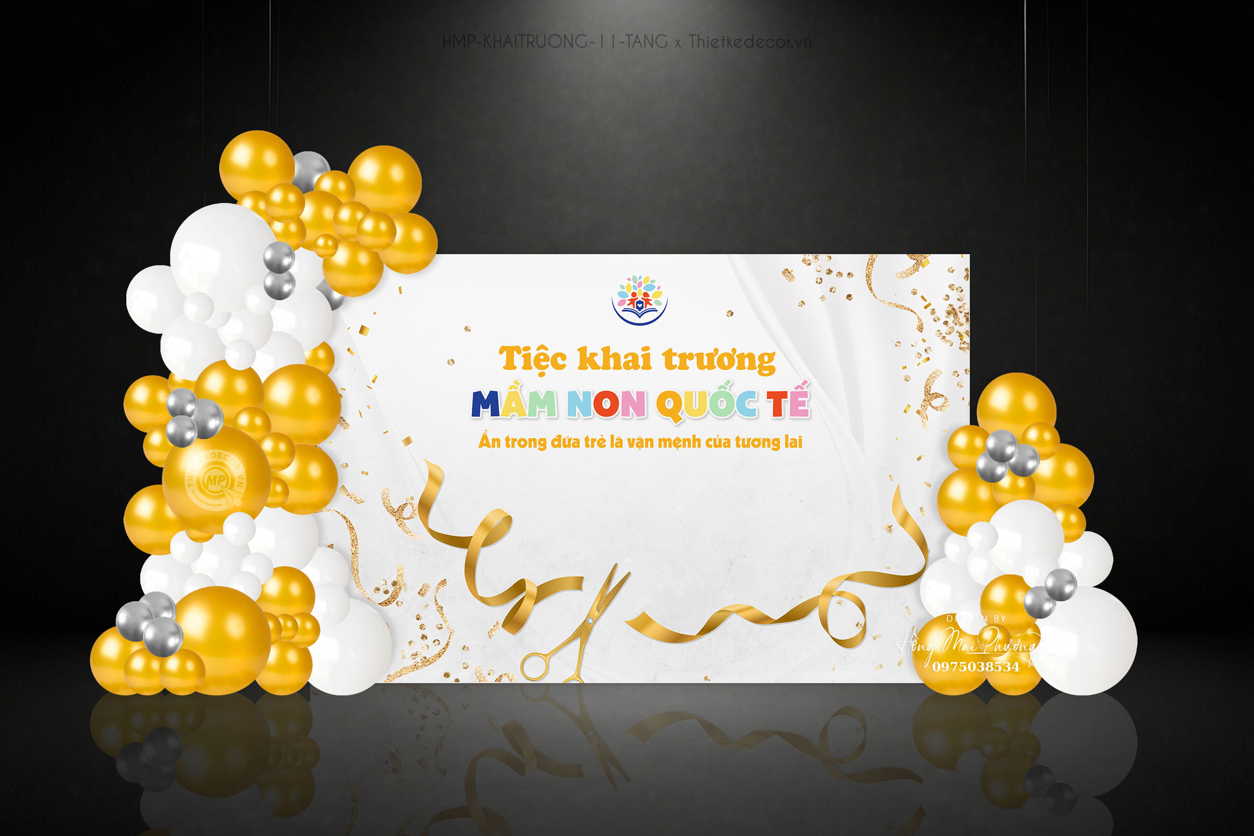 Tiệc Khai trương tone trắng vàng trường mầm non